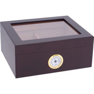 LUCIENNE 14" BROWN CEDAR HUMIDOR WITH HYGROMETER