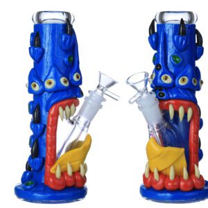 HEAVY ART GLOW IN THE DARK MONSTER STRAIGHT GLASS WATERPIPE 9"
