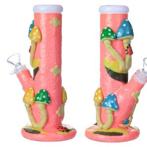 HEAVY ART MUSHROOMS STRAIGHT GLASS WATERPIPE 9"