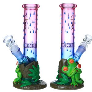 HANDCRAFTED FROG GLOW IN THE DARK GLASS WATERPIPE 9"