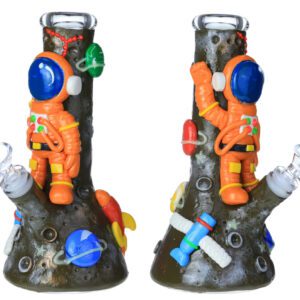 SPACEMAN GLOW IN THE DARK GLASS WATERPIPE 10"