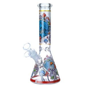TRIPPY SKULLS PREMIUM LIGHT IN THE DARK BEAKER GLASS WATERPIPE 10"