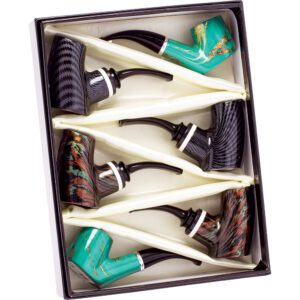 FUJIMA STYLISH MIX OF CLASSIC WOODEN TOBACCO PIPES - DISPLAY OF 6
