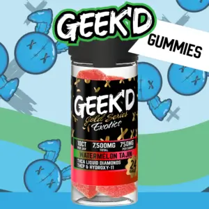 GEEK'D EXOTIC THC-A LIQUID DIAMONDS GOLD SERIES BLEND 7500MG GUMMIES JAR - DISPLAY OF 6