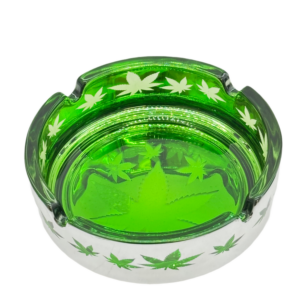 METALIC SILVER GREEN LEAVES GLASS ASHTRAY - PACK OF 3