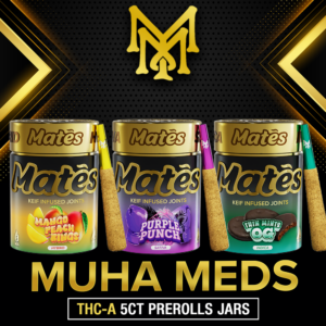 MUHA MEDS MATE 3G THC-A PRE ROLLS 5-PACK JAR - DISPLAY OF 5
