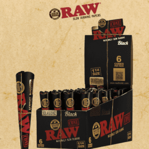 RAW BLACK PRE ROLL CONES 1 1/4 6PK - 32CT DISPLAY