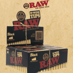 RAW BLACK 18-PK WIDE PREROLLED TIPS - 20CT DISPLAY