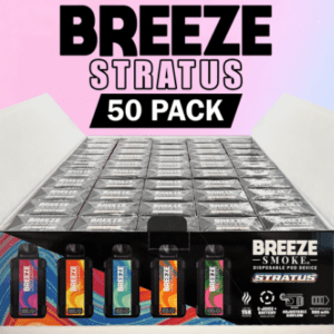 BREEZE SMOKE STRATUS (ZERO NICOTINE) 15,000 PUFFS *VARIETY PACK* DISPOSABLE VAPE - DISPLAY OF 50