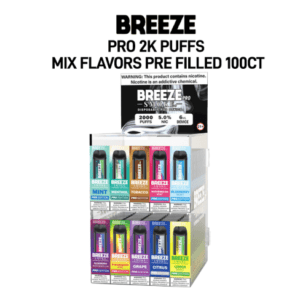 BREEZE PRO 2000 PUFFS MIX FLAVORS COUNTER DISPLAY #4 - 100CT PRE-FILLED