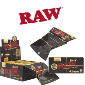 RAW BLACK ARTESANO KING SIZE PAPER + TIPS 32-PACK - DISPLAY OF 15