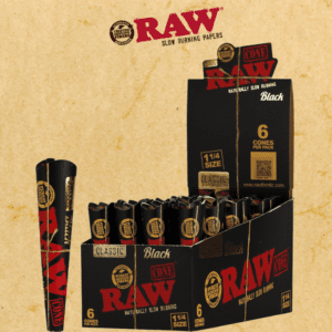 RAW BLACK PRE ROLL CONES 1 1/4 6PK - 32CT DISPLAY