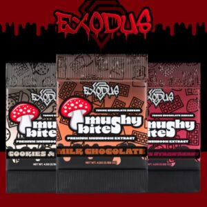 EXODUS MUSHY BITES 750MG MUSHROOM EXTRACT CHOCOLATE SQUARE - DISPLAY OF 30
