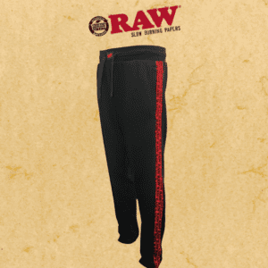 RP x RAW BLACK SWEATPANTS WITH RED SIDE LOGO
