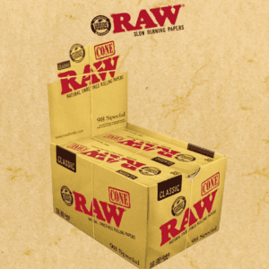 RAW CLASSIC NATURAL UNREFINED PRE-ROLLED CONES 98 SPECIAL SIZE - 12CT