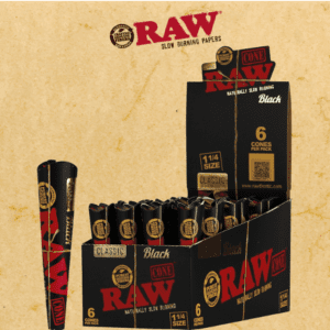 RAW BLACK PRE ROLL CONES 1 1/4 6PK - 32CT DISPLAY