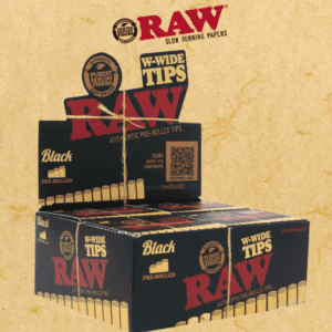 RAW BLACK 18-PK WIDE PREROLLED TIPS - 20CT DISPLAY