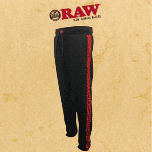 RP x RAW BLACK SWEATPANTS WITH RED SIDE LOGO