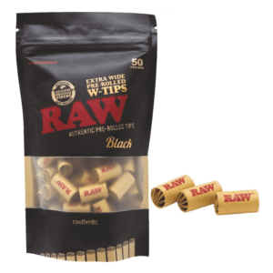 RAW BLACK EXTRA WIDE PRE ROLLED TIPS - PACK OF 50