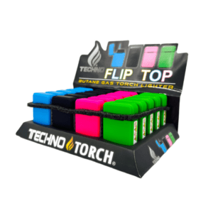 TECHNO TORCH FLIP TOP LIGHTER PLAIN COLORED - 20CT DISPLAY