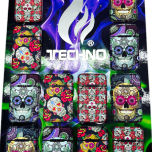 TECHNO FLIP TOP LIGHTER MEXICAN SKULL - 12CT DISPLAY
