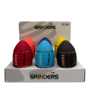 AMERICAN FOOTBALL SHAPED RUBBER FINISHED 4-PARTS GRINDER - DISPLAY OF 6
