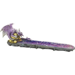 FUJIMA BABY DRAGON SITTING SKULL POLYSTONE INCENSE BURNER 11.5"