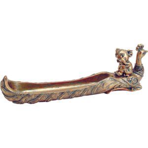 FUJIMA BABY GANESH & PEACOCK POLYSTONE INCENSE BURNER 11"