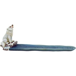FUJIMA WHITE WINTER WOLF POLYSTONE INCENSE BURNER 11"