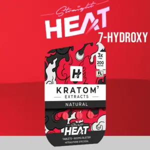 STRAIGHT HEAT KRATOM 200MG TABLETS 3-PACK - DISPLAY OF 10