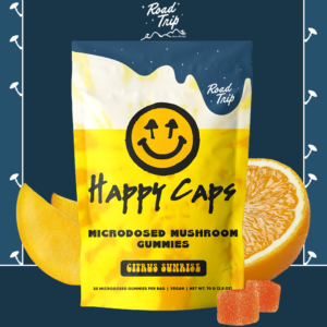 ROAD TRIP X HAPPY CAPS MICROSOSED MUSHROOM GUMMIES 20-PACK CITRUS SUNRISE - DISPLAY OF 6