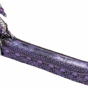 PURPLE DRAGON WITH SKULLS CRYSTAL POLYSTONE INCENSE BURNER - 1CT