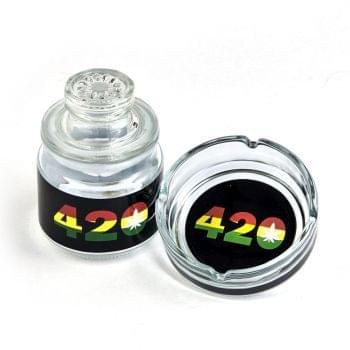 T'S 420 SOMEWHERE - GLASS STASH JAR & ASHTRAY SET - 1CT - RASTA 420