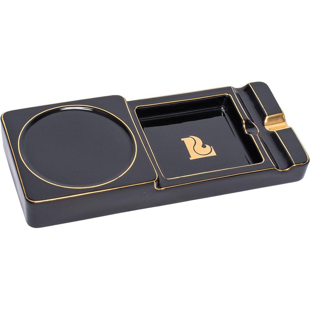 LUCIENNE BLACK CIGAR ASHTRAY & WHISKEY GLASS HOLDER