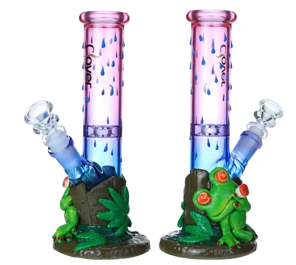 HANDCRAFTED FROG GLOW IN THE DARK GLASS WATERPIPE 9"