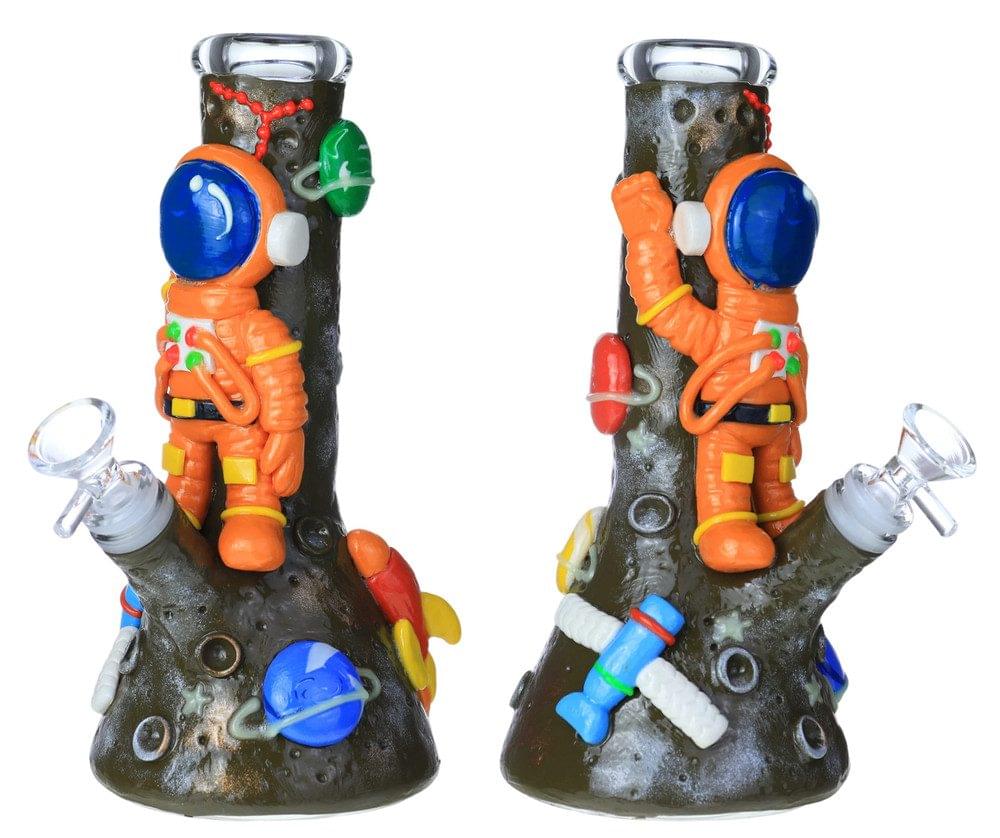 SPACEMAN GLOW IN THE DARK GLASS WATERPIPE 10"