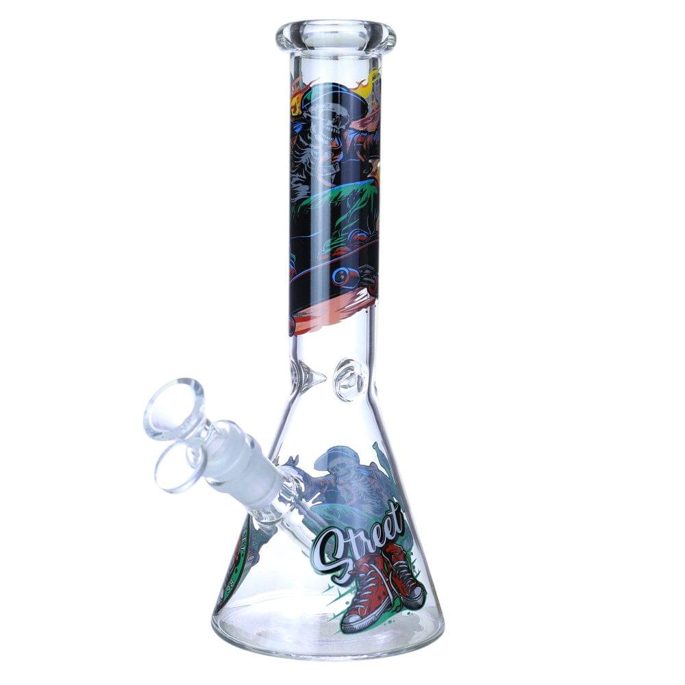 SHROOM SKELETON SKATEBOARD BEAKER GLASS WATERPIPE 10"