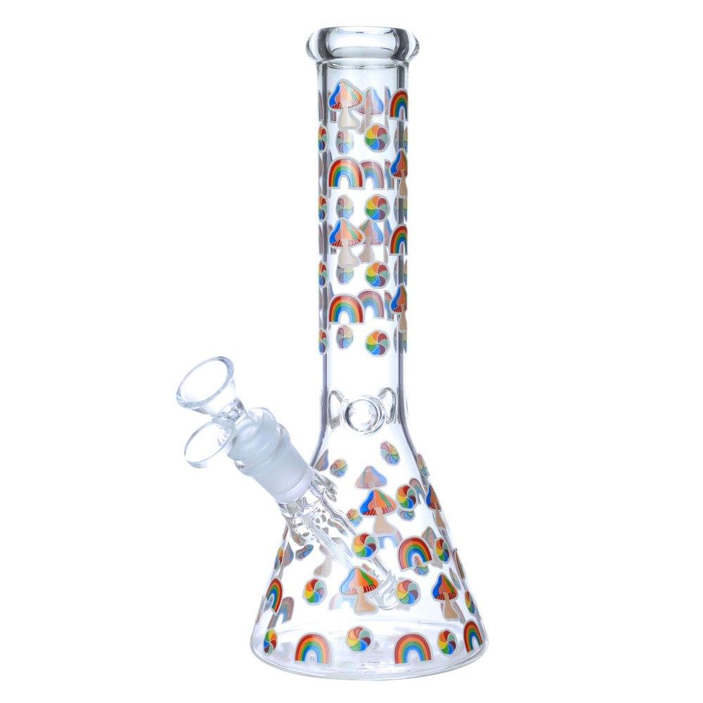 MUSHROOMS PREMIUM LIGHT IN THE DARK BEAKER GLASS WATERPIPE 10"
