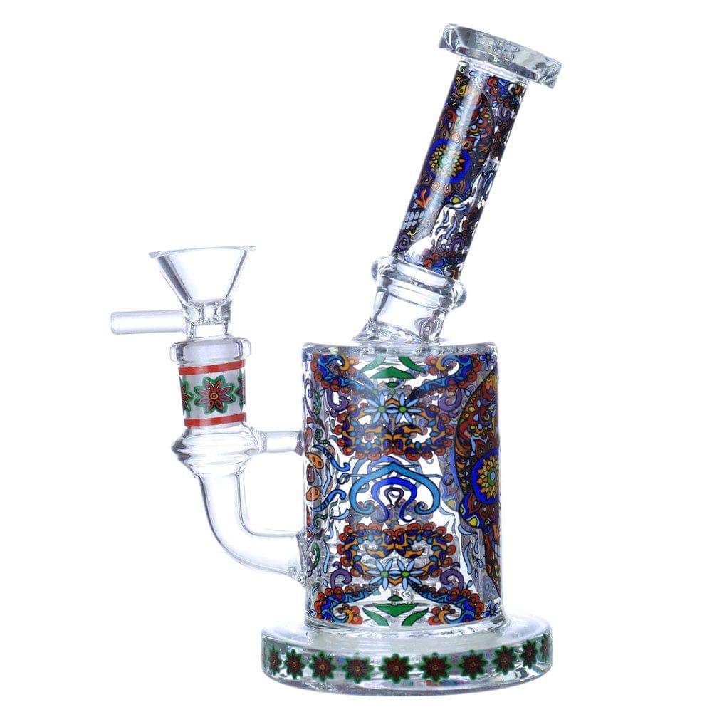 FLORAL SKULL GLASS WATERPIPE 7"