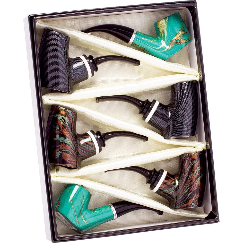 FUJIMA STYLISH MIX OF CLASSIC WOODEN TOBACCO PIPES - DISPLAY OF 6