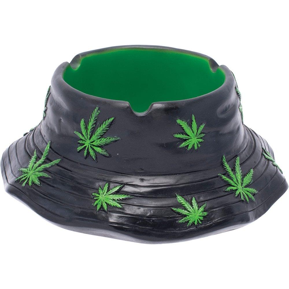 BLACK & GREEN LEAF BUCKET HAT ASHTRAY 6"