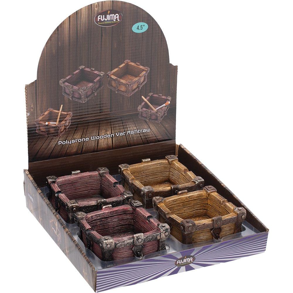 FUJIMA POLLYSTONE WOODEN VAT ASHTRAY - DISPLAY OF 4