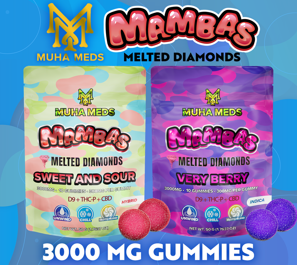MUHA MEDS MAMBAS MELTED DIAMONDS 3000MG GUMMIES - DISPLAY OF 10