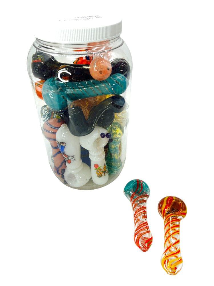 PREMIUM FUMED HANDPIPE MIX DESIGN 3" - JAR OF 24