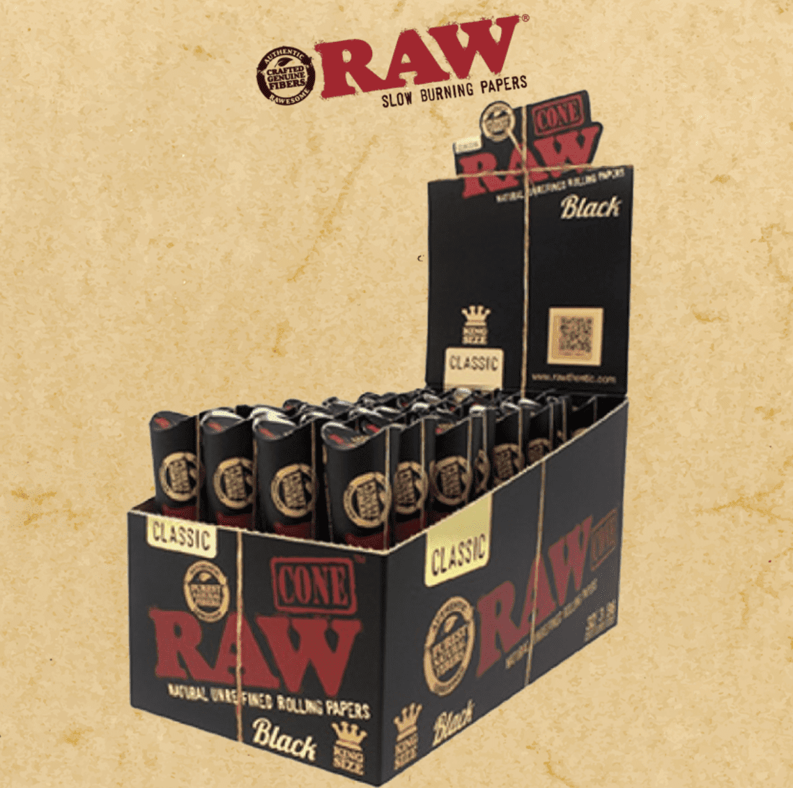 RAW BLACK PRE ROLL CONES KING SIZE 3PK - 32CT DISPLAY