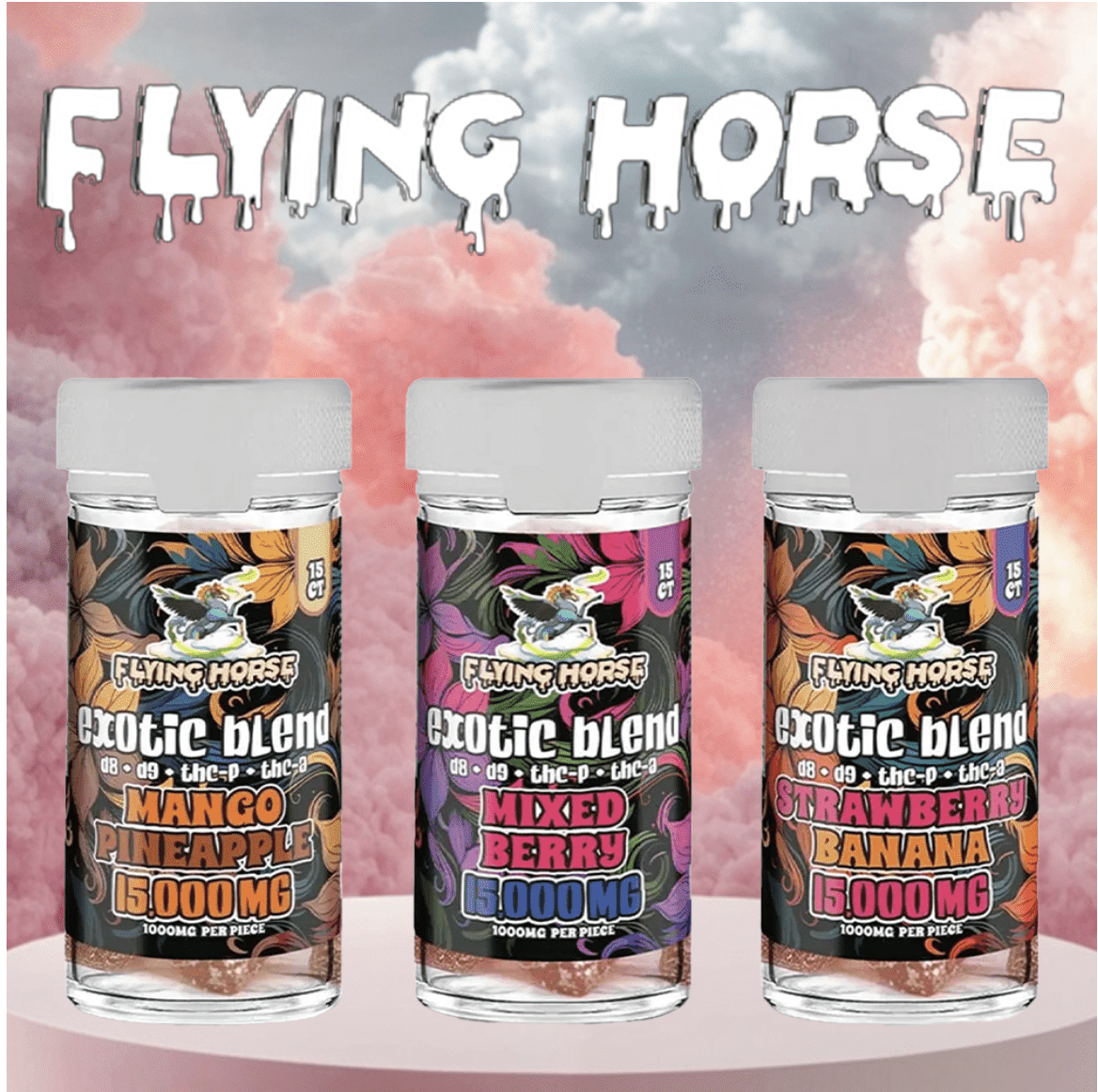 FLYING HORSE EXOTIC THC-P BLEND 15,000MG GUMMIES JAR