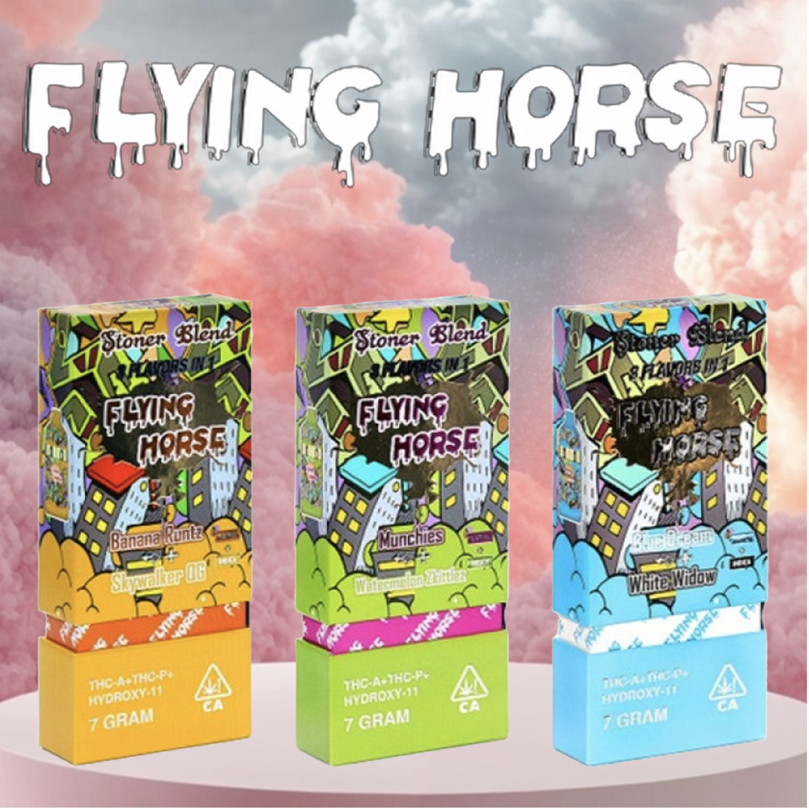 FLYING HORSE 3 FLAVORS IN 1 STONER BLEND 7G DISPOSABLE - DISPLAY OF 5