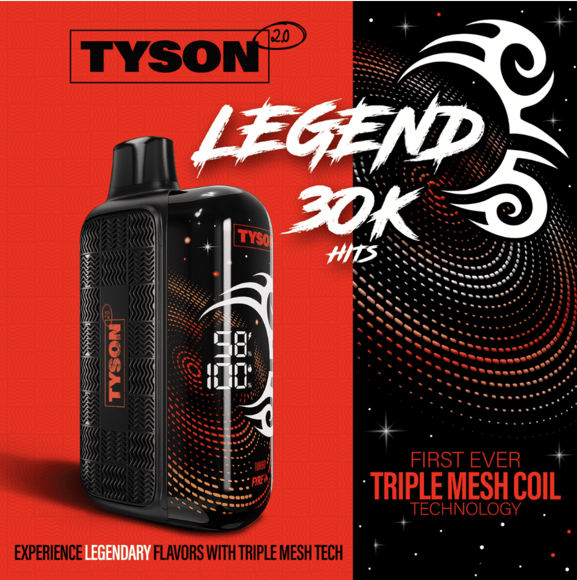 TYSON 2.0 LEGEND 30,000 PUFFS 16ML DISPOSABLE VAPE - DISPLAY OF 5