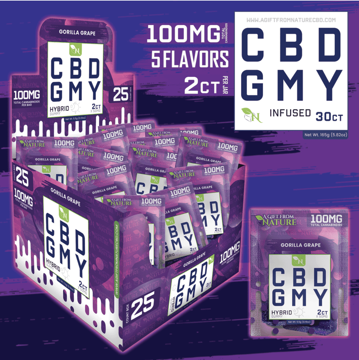 AGFN CBD 100MG 2-PACK GUMMIES - DISPLAY OF 25