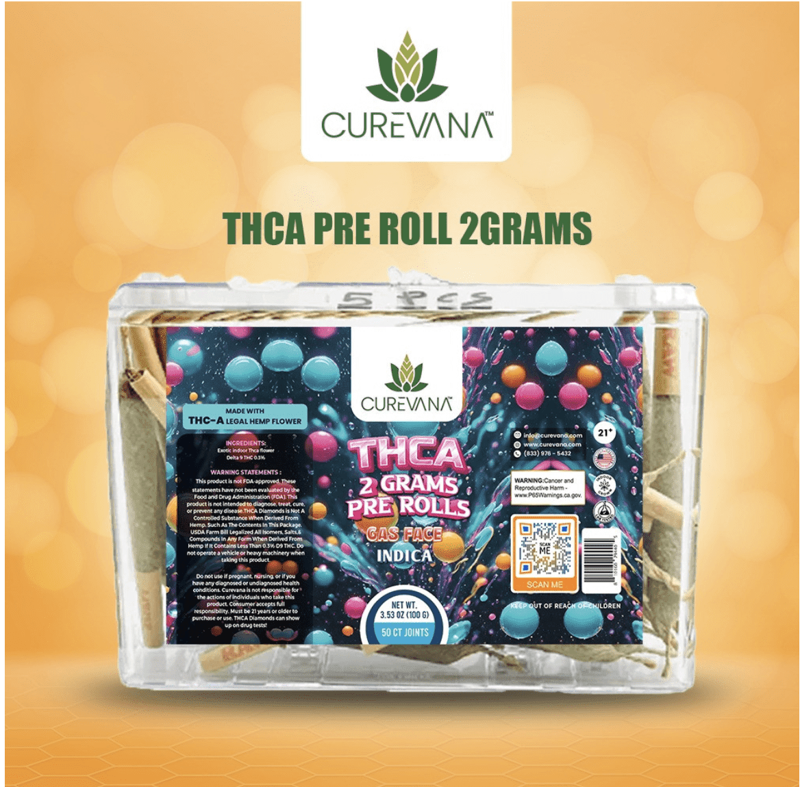 CUREVANA PREMIUM 2G THC-A PRE ROLLS - DISPLAY OF 50